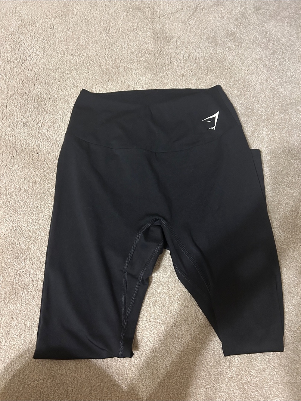 Gymshark Black Leggings with White Logo - High Waist